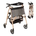 Stander Wonder Rollator Plus, Lightweight Folding Mobility Rolling-Walker, EZ Fold-N-Go-Rollator for Seniors and Adults, 6-inch Wheels, Locking Brakes and Padded Seat with Backrest, Desert Sand