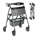 Stander Wonder Rollator Plus, Lightweight Folding Mobility Rolling-Walker, EZ Fold-N-Go-Rollator for Seniors and Adults, 6-inch Wheels, Locking Brakes and Padded Seat with Backrest, Black Walnut