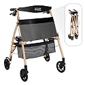 Stander Wonder Rollator Plus Short, Lightweight Junior Folding Mobility Aid for Petite Adults, Seniors, and Elderly, Collapsible Travel Rolling Walker with Four Wheels and Seat, Desert Sand