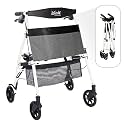 Stander Wonder Rollator Plus Short, Lightweight Junior Folding Mobility Aid for Petite Adults, Seniors, and Elderly, Collapsible Travel Rolling Walker with Four Wheels and Seat, Vivid White