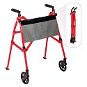 Stander Wonder Walker Plus, Lightweight Folding Mobility Aid for Adults, Seniors, and Elderly, Collapsible Travel EZ Fold-N-Go with Wheels, Glides, & Basket, Sport Red