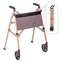 Stander Wonder Walker Plus, Lightweight Folding Mobility Aid for Adults, Seniors, and Elderly, Collapsible Travel EZ Fold-N-Go with Wheels, Glides, & Basket, Desert Sand