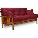 Stanford Futon Set - Full Size, Frame, 8" Mattress, Twill Burgundy Cover