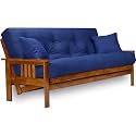 Stanford Futon Set - Queen Size, Frame, 8" Mattress, Twill Royal Blue Cover
