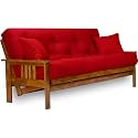 Stanford Futon Set - Queen Size, Frame, 8" Mattress, Twill Red Cover