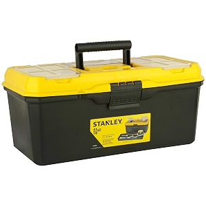 stanley 1-71-949 163939 organised maestro heavy-duty portable plastic essential toolbox with clear top lid and removable tray compartment for easy amp convenient storage 1 year warranty yellow amp black