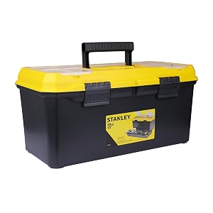 stanley 1-71-950 193939 organized maestro heavy-duty portable plastic essential toolbox with clear top lid amp removable tray compartment for easy amp convenient storage 1 year warrantyyellow 48x23x23 cm