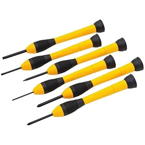 stanley 66-052 precision screwdriver set 6 pcs 84 gms rotating tip bi-material handle with cushioned grip used in machines automobiles amp cars lxwxh 195x10x2cm plastic storage case included