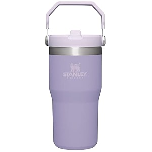 stanley iceflow flip straw tumbler with handle 20 oz  twist on lid and flip up straw  leak resistant water bottle  insulated stainless steel bpa-free  lavender