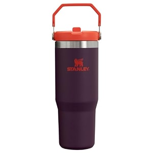 stanley iceflow flip straw tumbler with handle 30 oz  twist on lid and flip up straw  leak resistant water bottle  insulated stainless steel bpa-free  plum