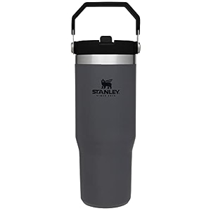 stanley iceflow stainless steel tumbler with straw - vacuum insulated water bottle for home office or car - reusable cup with straw leakproof flip - cold for 12 hours or iced for 2 days charcoal