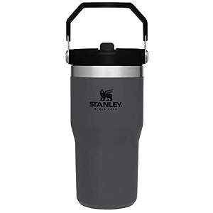 stanley iceflow stainless steel tumbler with straw - vacuum insulated water bottle for home office or car reusable cup with straw leak resistant flip cold for 12 hours or iced for 2 days charcoal
