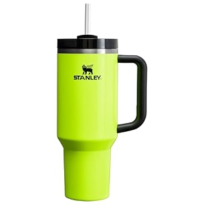 stanley quencher h20 tumbler with straw 40 oz  flowstate 3-position lid  cup holder compatible for travel  insulated stainless steel cup  bpa-free  neon yellow