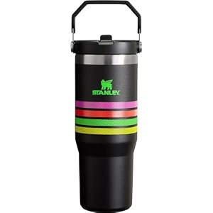 stanley stainless steel iceflow flip straw tumbler neon multi mesh stripe 30 oz