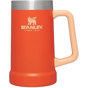 stanley stay-chill beer stein 24 oz  heavy duty big grip handle  beer tumbler drink cup holds 2 cans  insulated stainless steel party mug  bpa-free  tigerlily