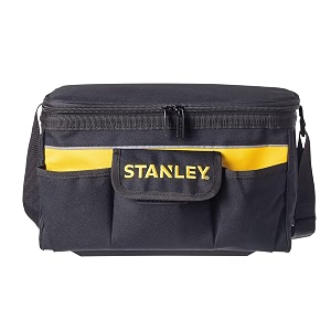 stanley stst1-73615 1434 polyester tool bag with sleeve and multiple pockets for easy amp convenient storage 1 year warranty yellow amp black