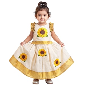 Stanwells Kids Baby Girl Dress Cream Pattu
