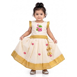 Stanwells Kids Baby Girl Dress Cream Pattu