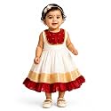 Stanwells Kids Dress for Girls Embroidery Knee Length Traditional Applique Kerala Ethnic Frock for Baby Girls Zipper Beautiful Sleeveless Birthday Dress for Girls Cream &amp; Green (4 Months-7 Years)