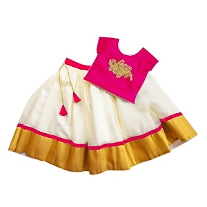 stanwells kids onam dress for baby girls cotton silk pattu pavadai lehenga choli set traditional south indian ethnic wear 6 months-7 yeasrs