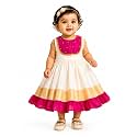 Stanwells Kids Dress for Girls Embroidery Knee Length Traditional Applique Kerala Ethnic Frock for Baby Girls Zipper Beautiful Sleeveless Birthday Dress for Girls Cream &amp; Green (4 Months-7 Years)