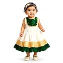 Stanwells Kids Dress for Girls Embroidery Knee Length Traditional Applique Kerala Ethnic Frock for Baby Girls Zipper Beautiful Sleeveless Birthday Dress for Girls Cream &amp; Green (4 Months-7 Years)