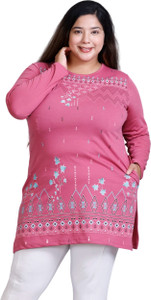 Star Touch Floral Print Women Round Neck