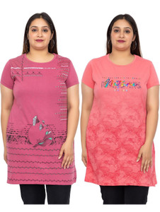 Star Touch Floral Print Women Round Neck