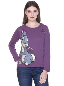 Star Touch Printed Women Round Neck Purple