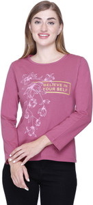 Star Touch Printed Women Round Neck Pink