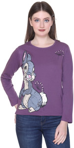 Star Touch Printed Women Round Neck Purple