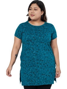Star Touch Printed Women Round Neck Green