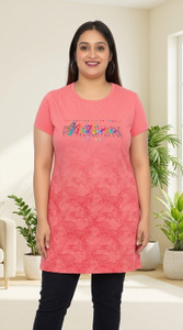 Star Touch Printed Women Round Neck Pink