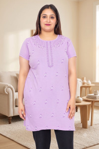 Star Touch Printed Women Round Neck Purple