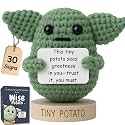 Star Wars Gifts | Handmade Baby Yoda Positive Crochet W/ 30 Fun Affirmations | Gift for Birthday, Emotional Support | Starwars Birthday Decorations for Men, Women | Star Wars Office Desk Decor