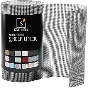 star work 30x300 cms shelf liners for kitchen shelvescabinet cupboard sheetswardrobe mat anti-skid and slip drawer matting roll waterproof slab cover with extra grip grey washable anti-slip mat