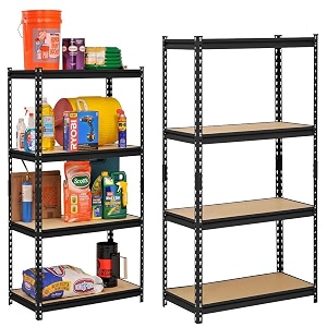 star work adjustable industrial engineered wood storage shelving unit boltless rivet rack  set of 4  5434 h x 2434 l x 1234 d  beige and black