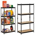 STAR WORK Adjustable Industrial Engineered Wood Storage Shelving Unit Boltless Rivet Rack ( Set of 4 , 54" H x 24" L x 12" D , Beige and Black)
