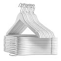 STAR WORK Extra Strong White Wooden Suit Hangers, Luxury Wood Coat Hangers, Glossy Finish With Extra Thick Hooks&Anti-Slip Bar (60 Count)