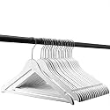 STAR WORK Extra Strong White Wooden Suit Hangers, Luxury Wood Coat Hangers, Glossy Finish with Extra Thick Hooks&amp;Anti-Slip Bar (10)