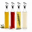 STAR WORK-Glass Oil Dispenser Bottle for Kitchen | Stainless Steel Leak-Proof Cork | Transparent Oil Pourer and Holder 500ml (combo pack of 4)