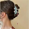 STAR WORK Hair Claw Clips Thick Long Jaw Clips Barrettes Hair Accessories Perfect Fashion Jaw Claw Hair Styling for Women and Girls (DOUBLE LEAF BLUE)