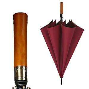 star work large windproof golf umbrella with wooden handle  auto open close folding travel umbrella with uv protection fiberglass ribs double canopy  for men amp women