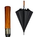 STAR WORK Large Windproof Golf Umbrella with Wooden Handle – Auto Open Close, Folding Travel Umbrella with UV Protection, Fiberglass Ribs, Double Canopy – For Men & Women