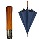 STAR WORK Large Windproof Golf Umbrella with Wooden Handle – Auto Open Close, Folding Travel Umbrella with UV Protection, Fiberglass Ribs, Double Canopy – For Men &amp; Women