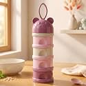 StarAndDaisy 4 Layer Milk Powder Dispenser for Baby Formula, Stackable Baby Formula Container with Bear Lid &amp; Carry Handle, Portable Powder Storage Container for Feeding &amp; Travel, Pink