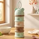 StarAndDaisy 4 Layer Milk Powder Dispenser for Baby Formula, Stackable Baby Formula Container with Bear Lid &amp; Carry Handle, Portable Powder Storage Container for Feeding &amp; Travel, Green