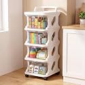 StarAndDaisy 4-Tier Rolling Storage Cart with Wheels, Stackable Plastic Storage Organizer with Top Tray, Lockable 360° Wheels, Multi-Purpose Utility Cart for Kitchen, Toys, Books, Office &amp; Home