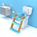 StarAndDaisy Baby Potty Training Seat/Kids Toilet Seat 1-5 Years with Height Adjustable Child Safety Non Slip Ladder Pads, Removable PVC Soft Cushion, Easy to Store Foldable Design(Blue-Gold)