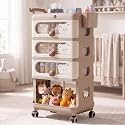 StarAndDaisy Baby Storage Trolley with Wheels, 4-Tier Plastic Nursery Organizer with Drawers, Multipurpose Storage Rack for Baby Essentials, Diapers, Clothes, Toys (Pink, Storage Rack)